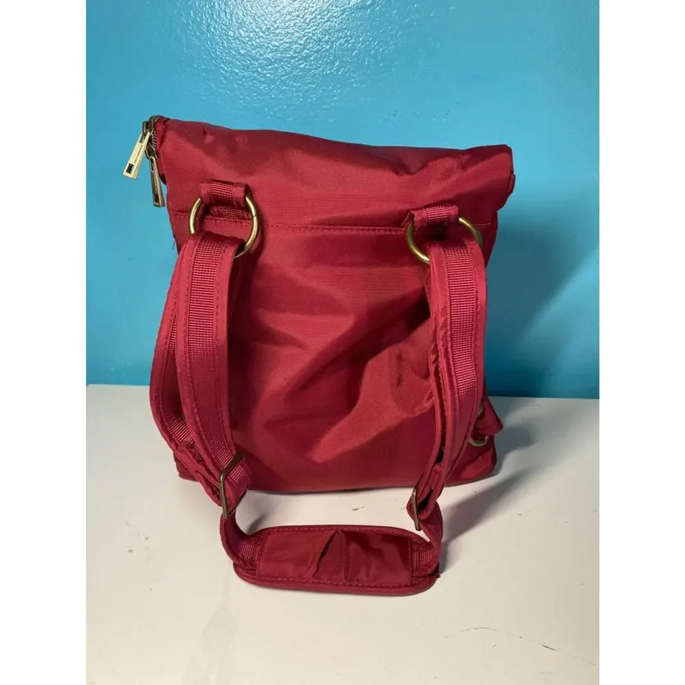 Travelon Womens Convertible Backpack Shoulder Bag Red Quilted Nylon RFID 11x11